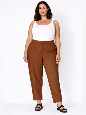 Massimo Dutti Linen Blend Cropped Trousers Size 12 Brown Tailored Ankle Pants
